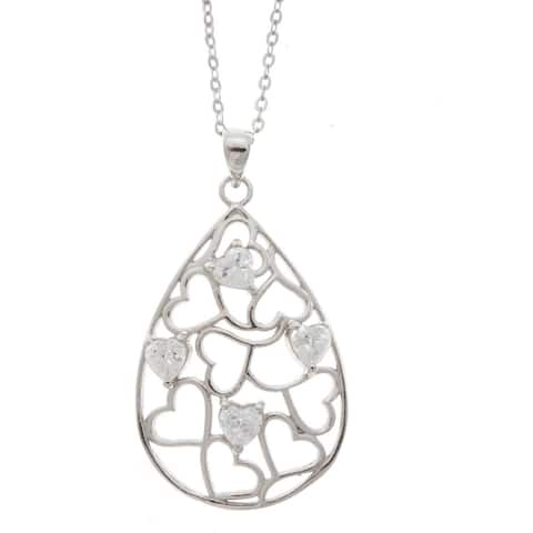 La Preciosa Sterling Silver Cubic Zirconia Heart Design Necklace