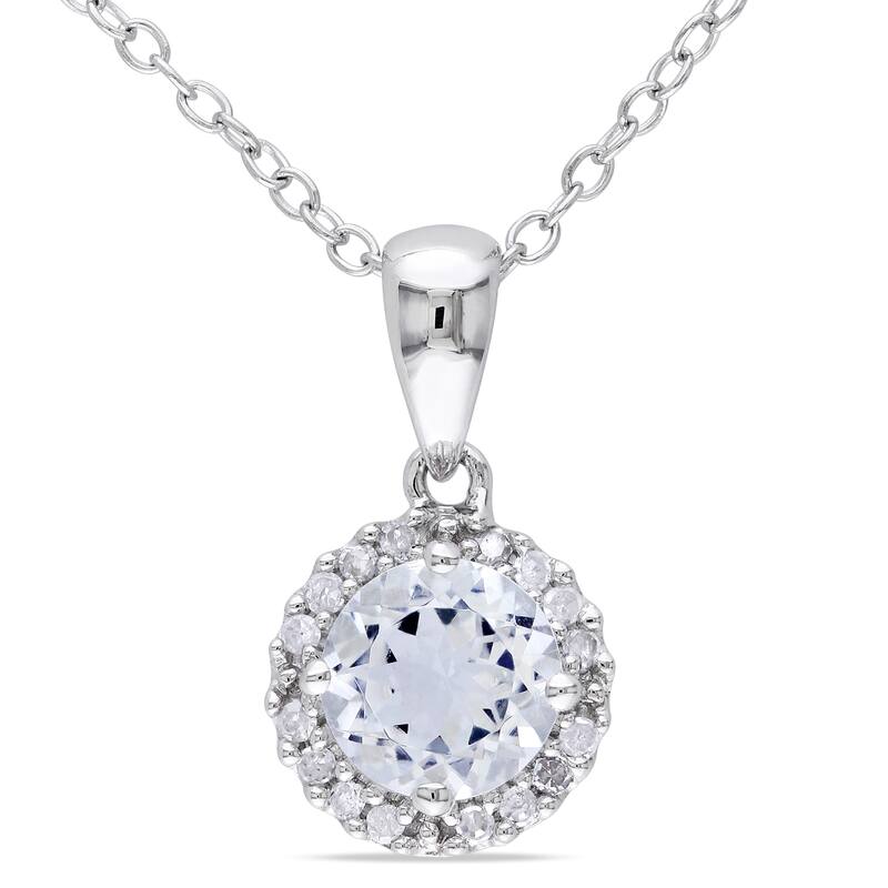 Miadora Sterling Silver Aquamarine and 1/10ct TDW Diamond Necklace (H-I, I2-I3)