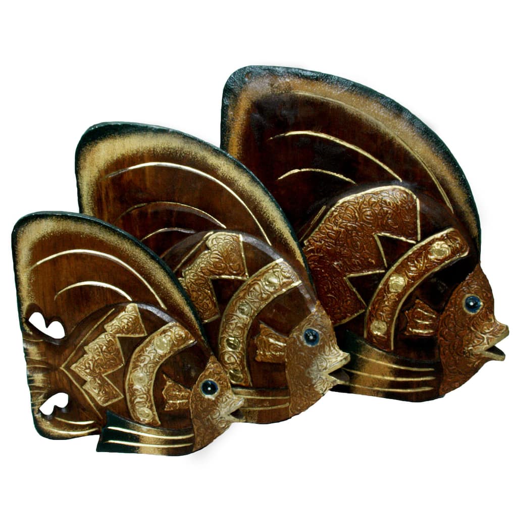 Set of 3 Handmade Textured Fish Statues (Indonesia)
