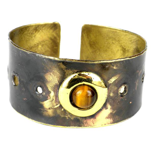 Handmade Golden Tiger Eye Domino Brass Cuff (South Africa)