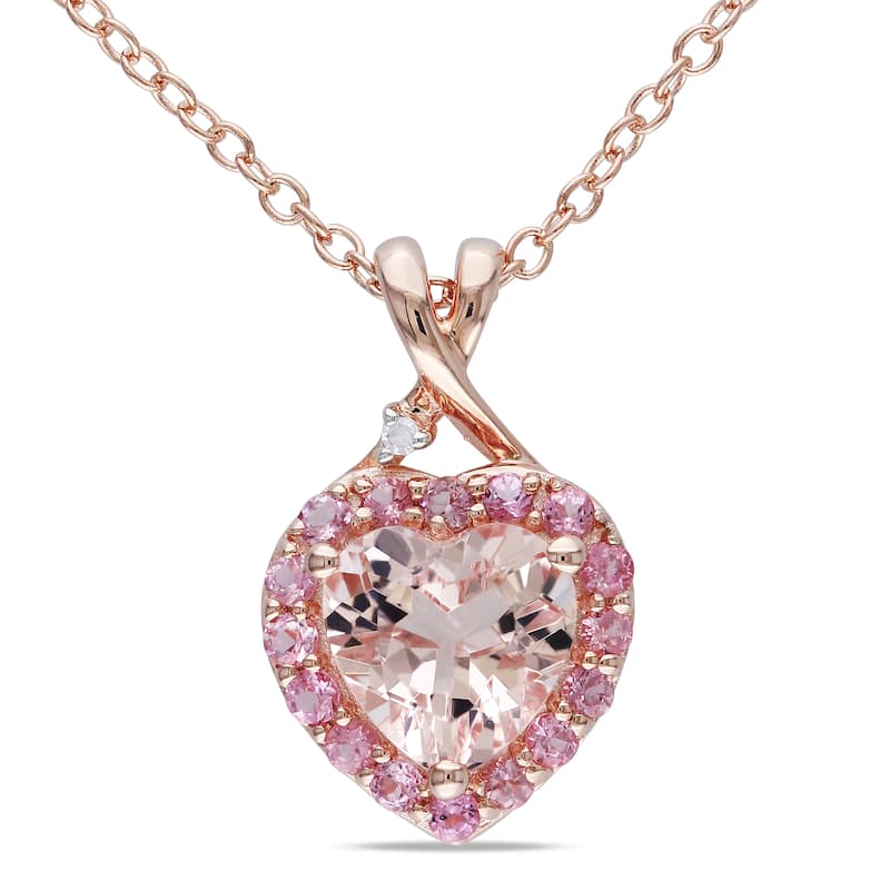 Miadora Rose-plated Silver Morganite Tourmaline and Diamond Necklace