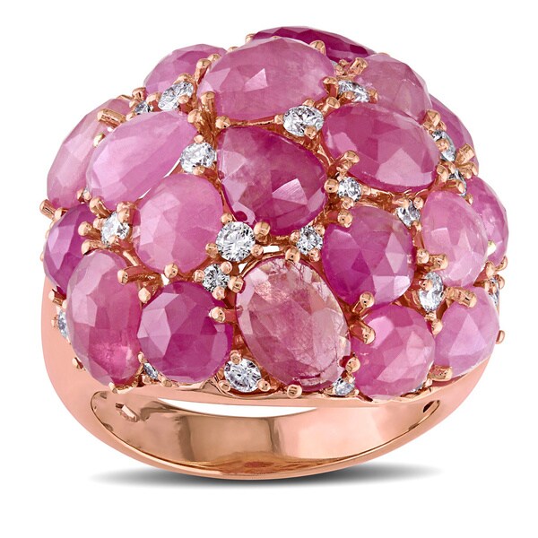 14k Gold 1/3ct TDW Diamond and Round Pink Sapphire Wedding Set (H I
