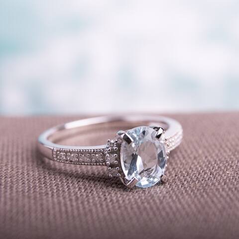 Miadora Sterling Silver Aquamarine and Diamond Ring