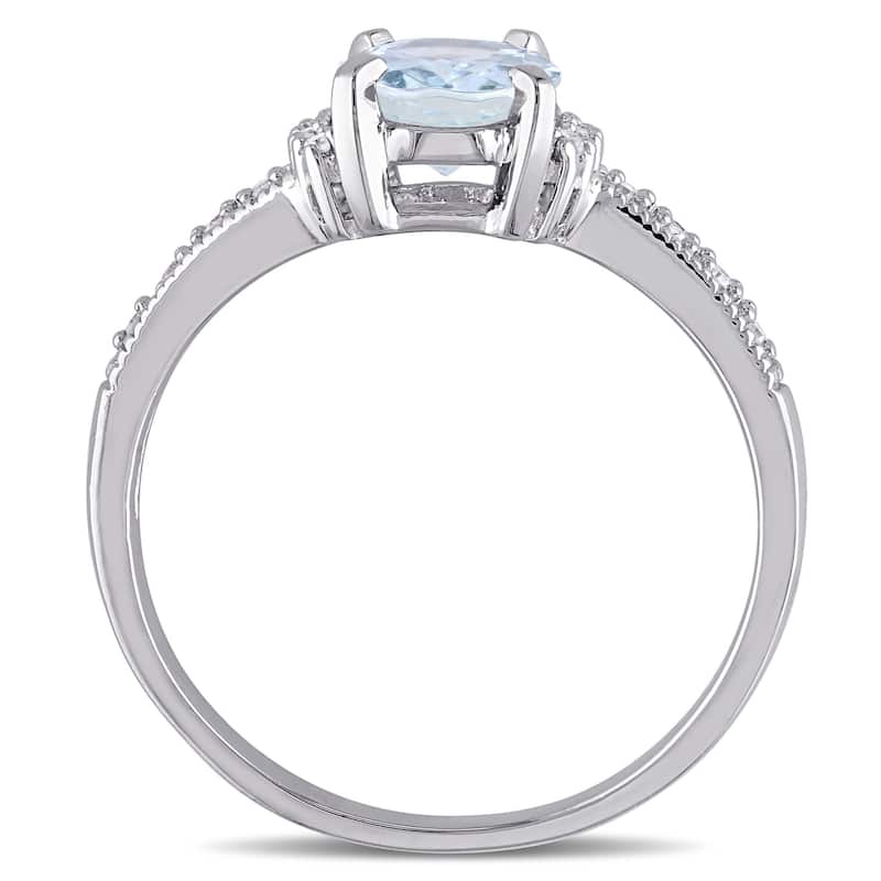 Miadora Sterling Silver Aquamarine and Diamond Ring