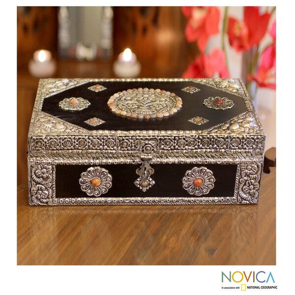 Shop Handmade Mango Wood and Nickelplated Brass 'Antique Flair' Jewelry Box (India) On Sale