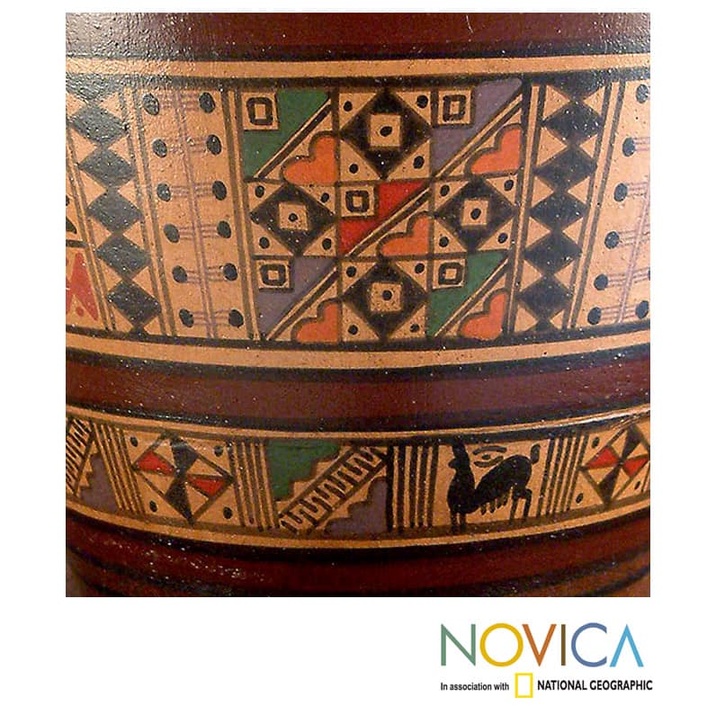 Handcrafted Ceramic 'Water Cult' Aged Cuzco Vase (Peru)