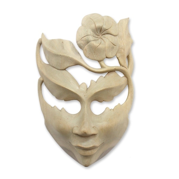 Frangipani Summer Vintage Modern Art Handmade Artisan Designer Home Decor Accent Natural Hibiscus Wood Gift Mask (Indonesia)