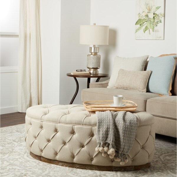 Abbyson Colin Beige Linen Tufted Ottoman Bench