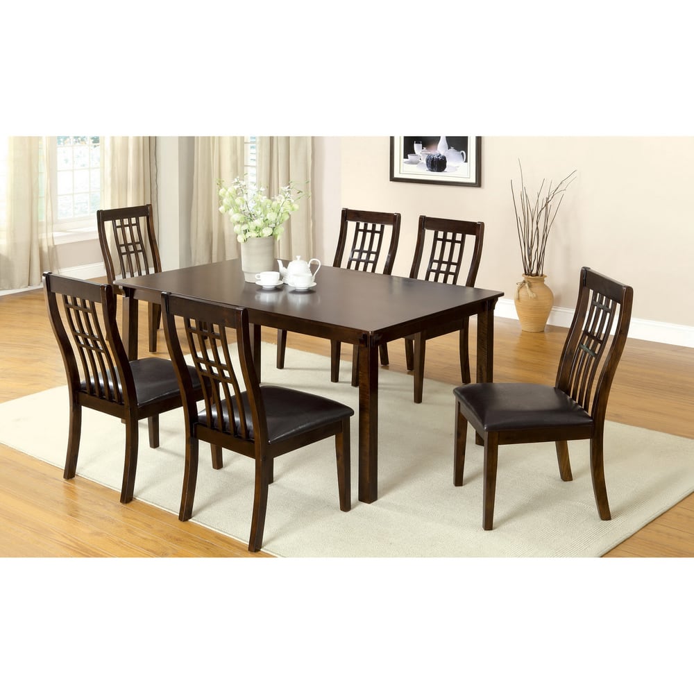 Furniture of America Aurora Transitional Walnut 7-piece Dining Table Set