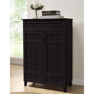 Baxton Studio Glidden Dark Brown Wood Tall Modern Shoe Cabinet