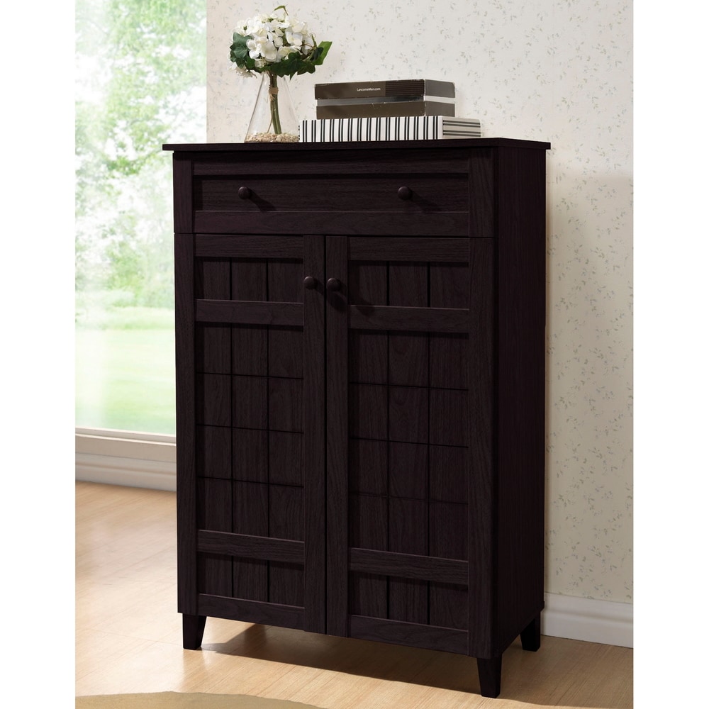 Baxton Studio Glidden Dark Brown Wood Tall Modern Shoe Cabinet (Dark Brown)