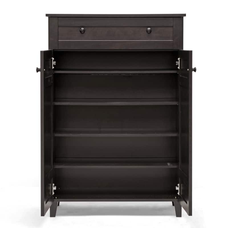 Baxton Studio Glidden Dark Brown Wood Tall Modern Shoe Cabinet