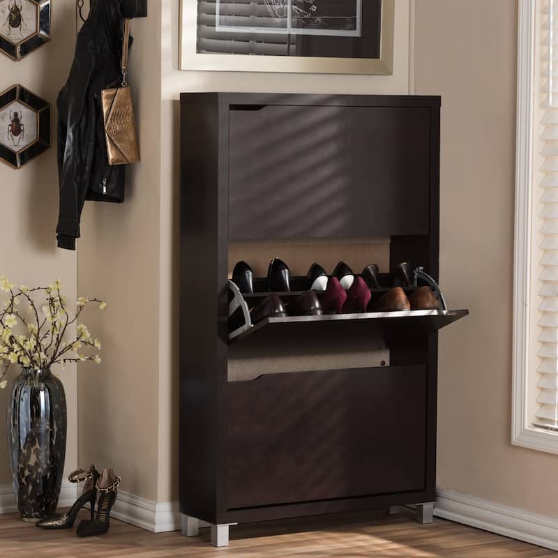 Baxton Studio Simms Modern White Shoe Cabinet - Dark Brown