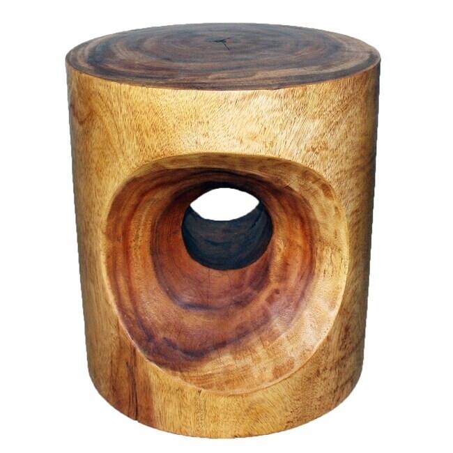 Handmade Eco Wood End Table Peephole (Thailand) - 16" x 16" x 16"