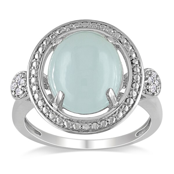 Miadora Sterling Silver 5ct TGW Milky Aquamarine Diamond Ring ...