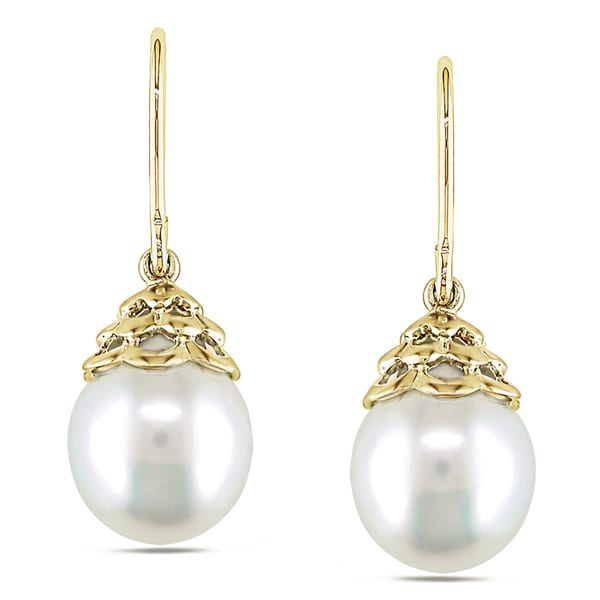 Miadora 14k Yellow Gold South Sea Pearl Drop Earrings (10 11 mm) Miadora Pearl Earrings