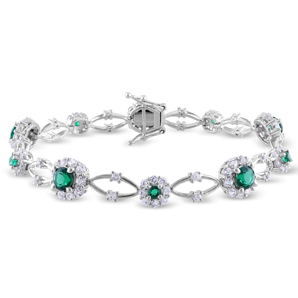 Miadora Sterling Silver Emerald And White Shire Flower Miadora Sterling Silver Emerald And White Shire Flower Bracelet