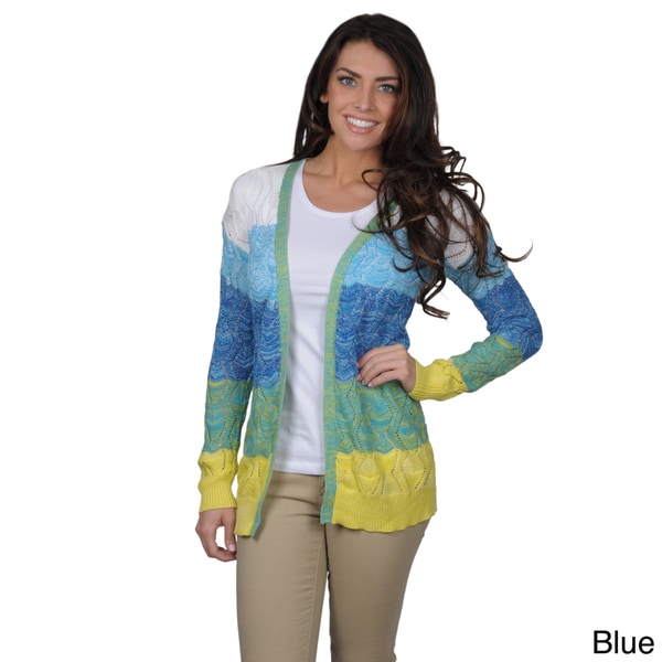 Spense Knits Womens Multi color Long Sleeve Open Front Cardigan