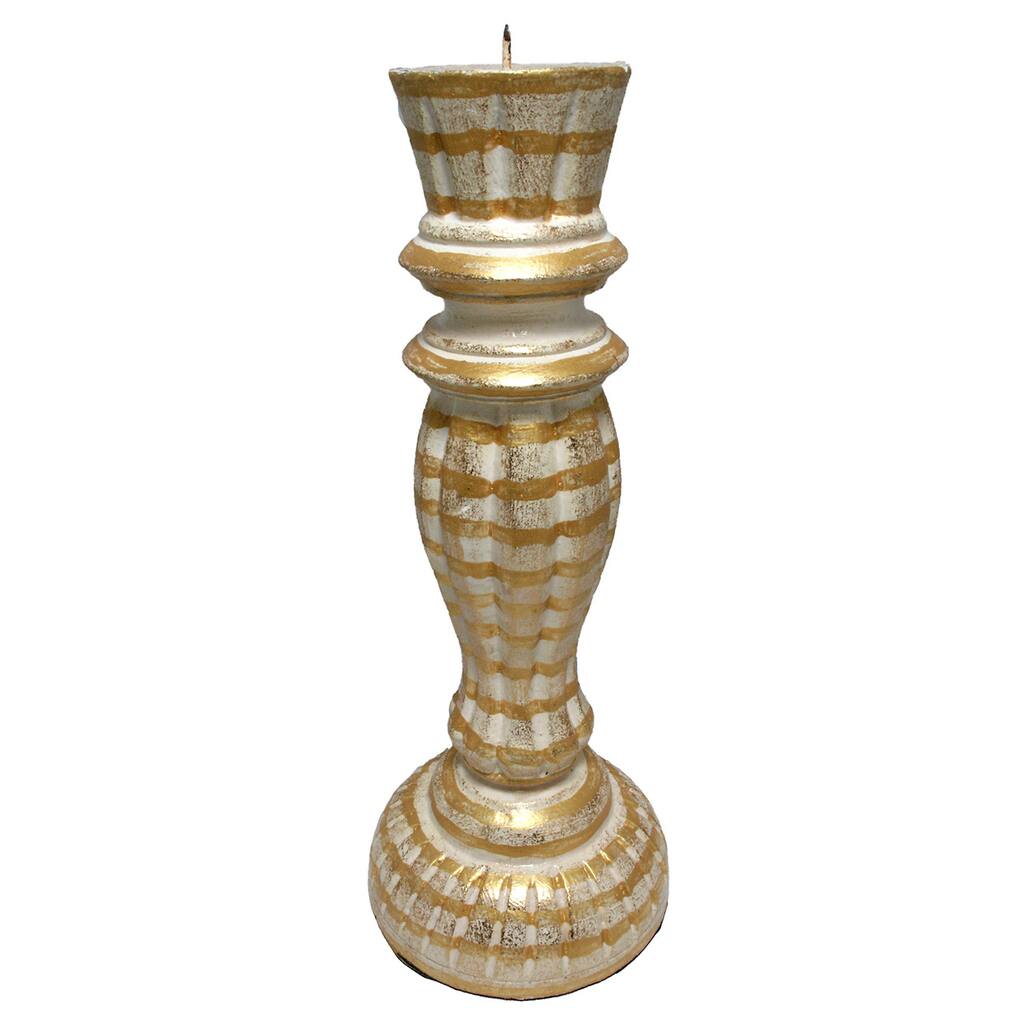 Handmade Gold Wash Wooden Candlestick (Indonesia)