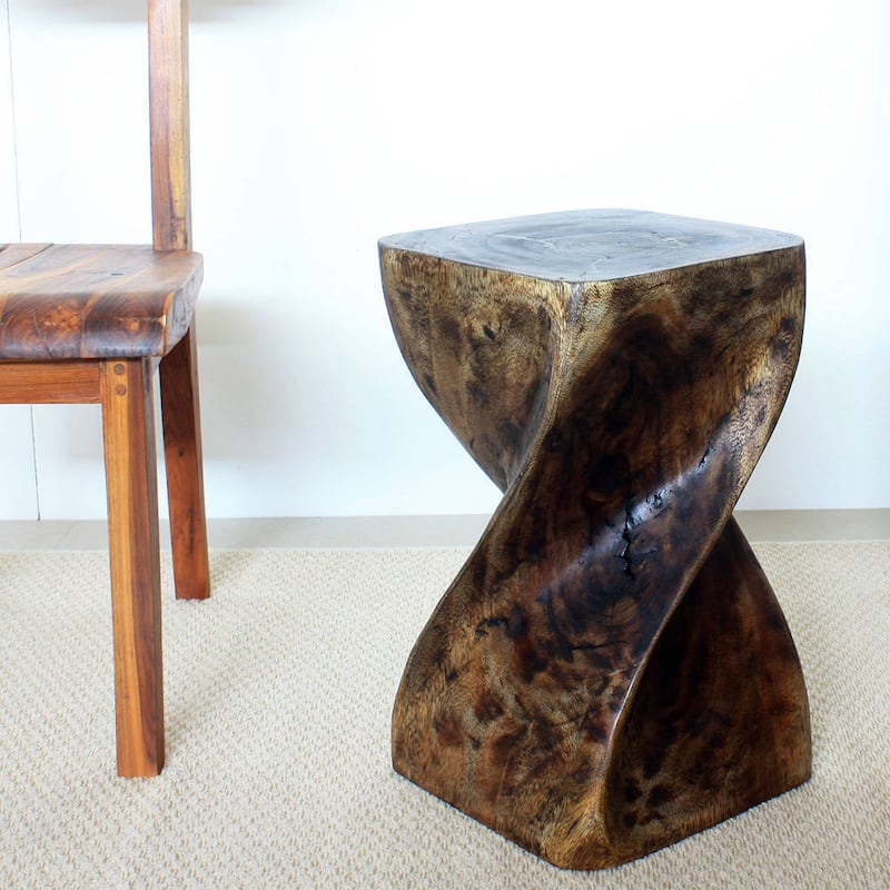 Haussmann® Big Twist Wood Stool Table 12 in SQ x 20 in H Mocha Oil