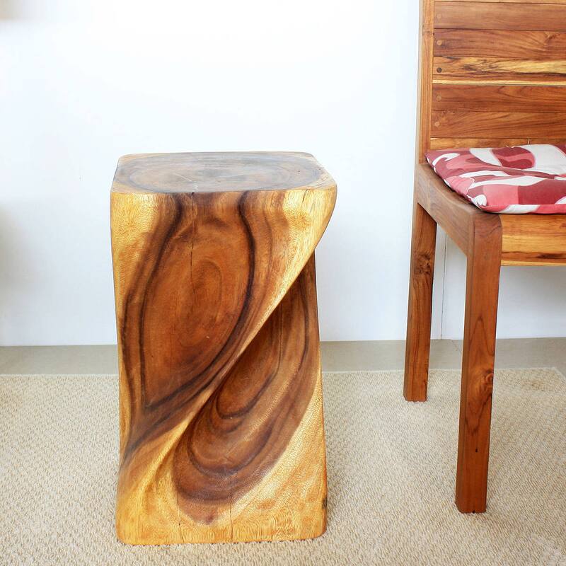 Big Twist Wood Stool Table 12 in SQ x 20 in H Oak Oil - 12 x 12 x 20
