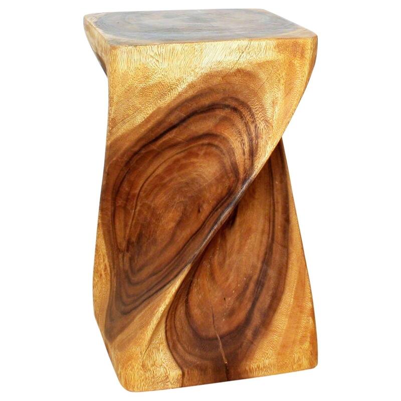 Big Twist Wood Stool Table 12 in SQ x 20 in H Oak Oil - 12 x 12 x 20