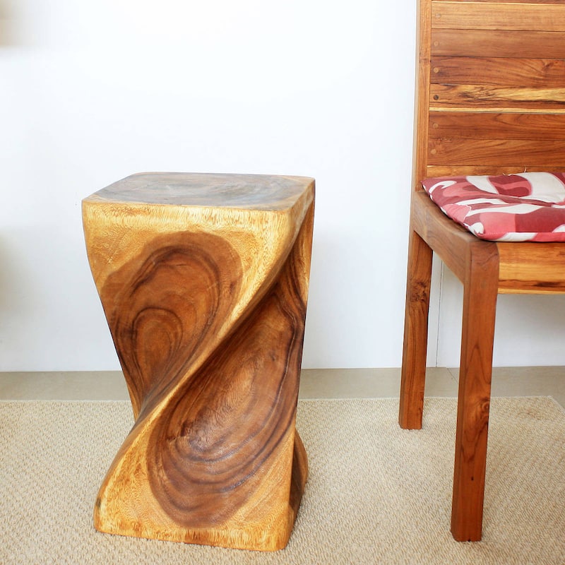 Big Twist Wood Stool Table 12 in SQ x 20 in H Oak Oil - 12 x 12 x 20