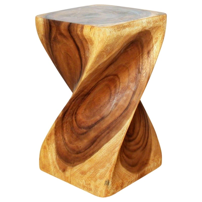 Big Twist Wood Stool Table 12 in SQ x 20 in H Oak Oil - 12 x 12 x 20