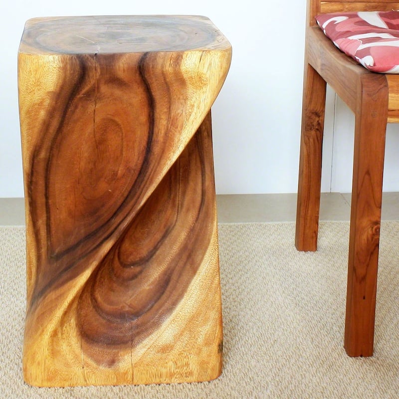 Big Twist Wood Stool Table 12 in SQ x 20 in H Oak Oil - 12 x 12 x 20