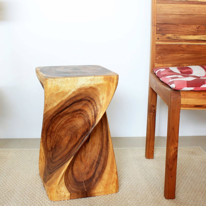 Big Twist Wood Stool Table 12 in SQ x 20 in H Oak Oil - 12 x 12 x 20