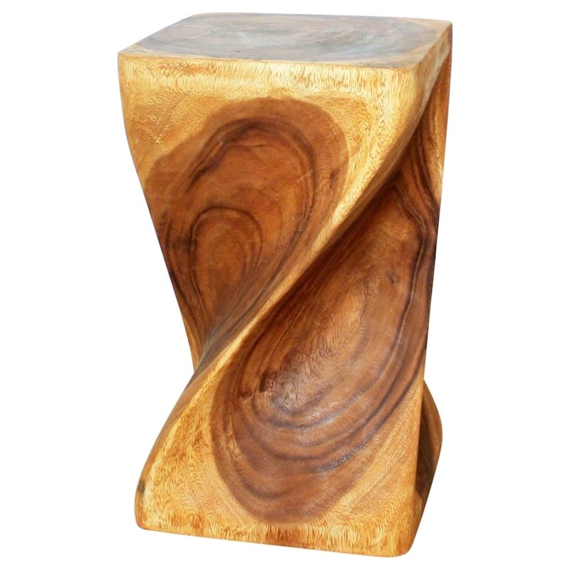 Big Twist Wood Stool Table 12 in SQ x 20 in H Oak Oil - 12 x 12 x 20