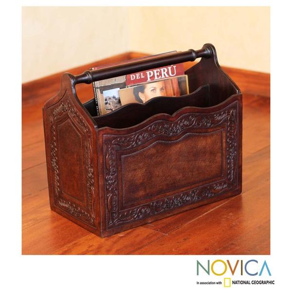 Mohena Wood and Leather 'Gracious Home' Magazine Rack (Peru) Novica Accent Pieces