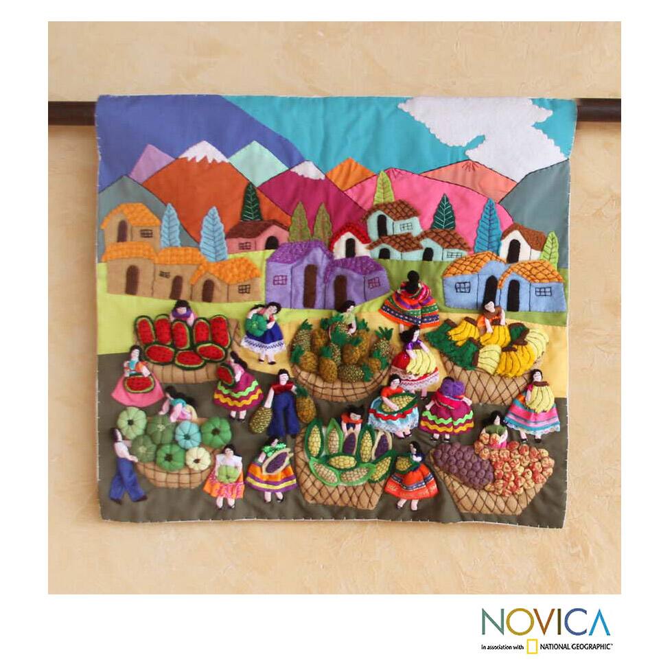 Handmade Cotton Blend 'Veggie Market' Applique Wall Hanging (Peru)