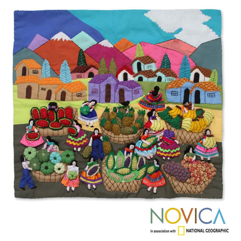 Handmade Cotton Blend 'Veggie Market' Applique Wall Hanging (Peru)