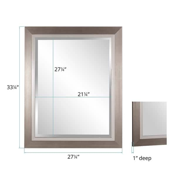 Brushed Silver Lakeshore Medium Rectangular Beveled Wall Mirror - 27.1 ...