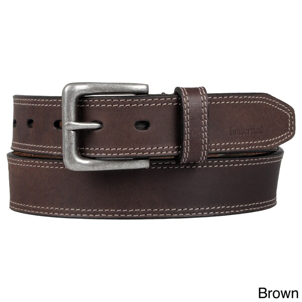 Shop Timberland Men's Topstitched Genuine Leather Belt - Overstock ...
