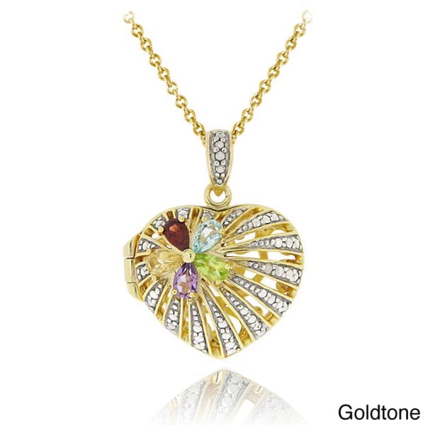 Glitzy Rocks Two tone Multi gemstone and Diamond Heart Locket Necklace Glitzy Rocks Lockets Necklaces