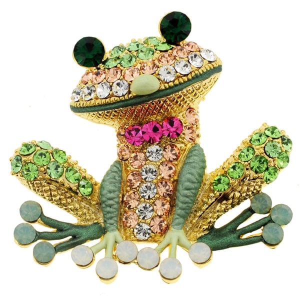 Shop Goldtone Multi-colored Crystal Frog Brooch - Free Shipping On ...