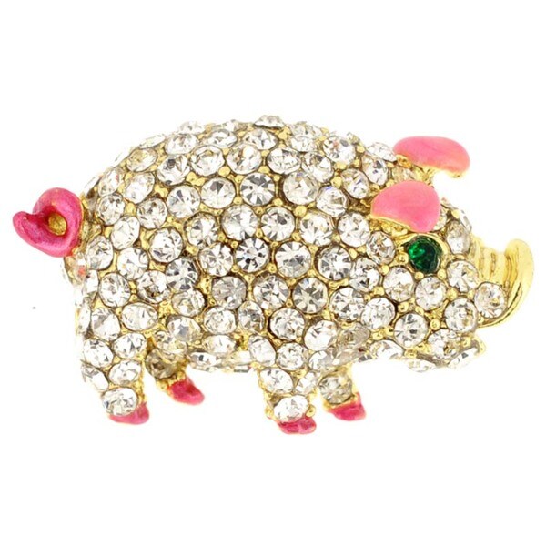 Shop Goldtone Multi-colored Crystal Pig Brooch - Free Shipping On ...