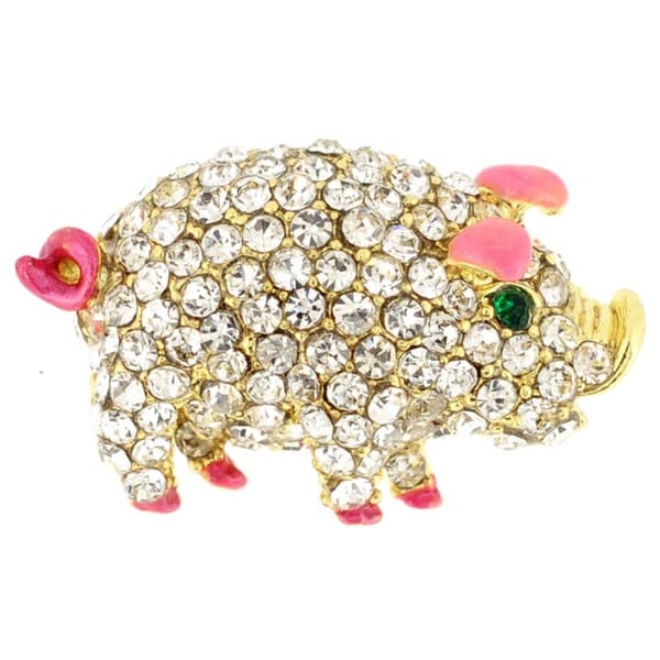 Shop Goldtone Multi-colored Crystal Pig Brooch - Free Shipping On ...