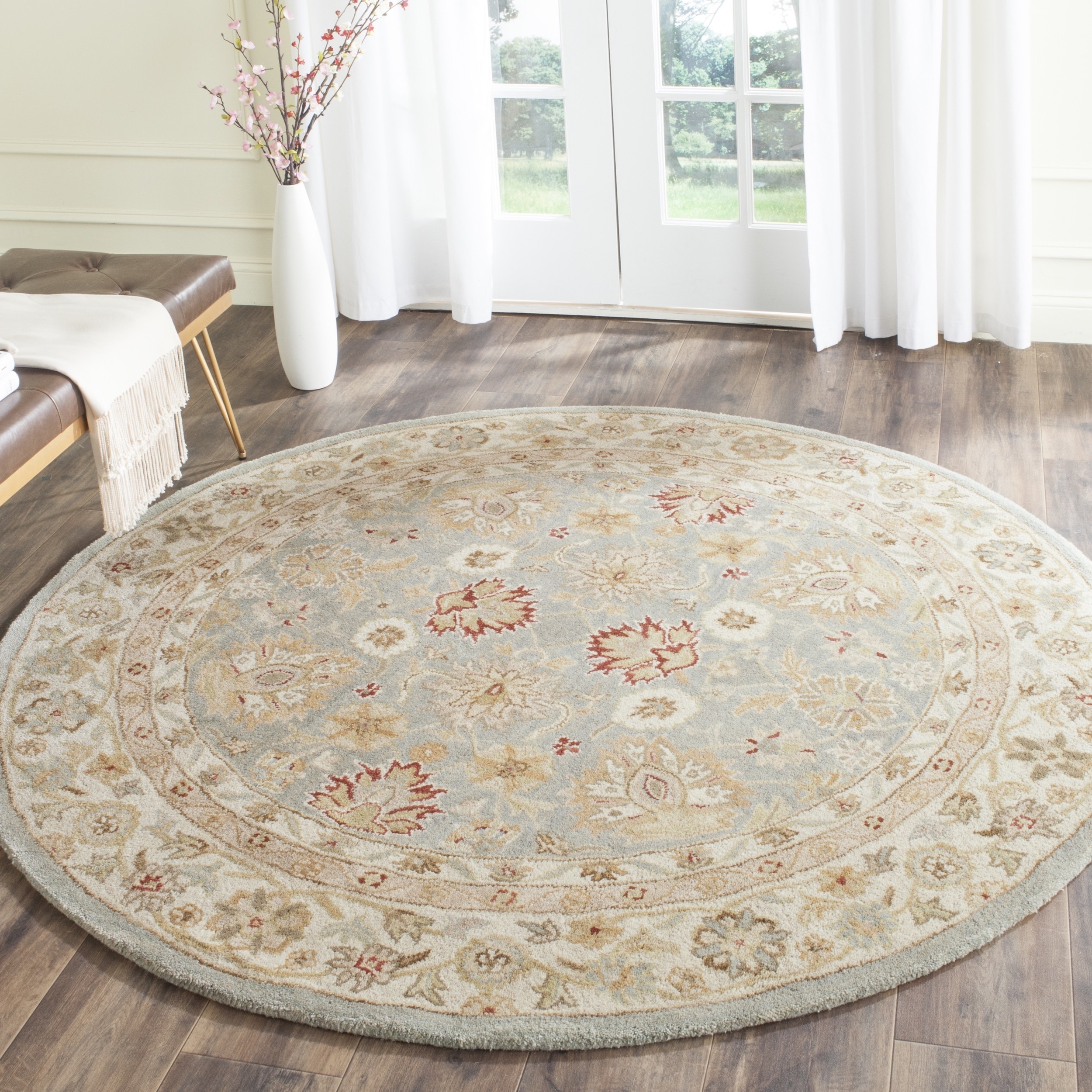 Handmade Majesty Blue grey/ Beige Wool Rug (36 Round)