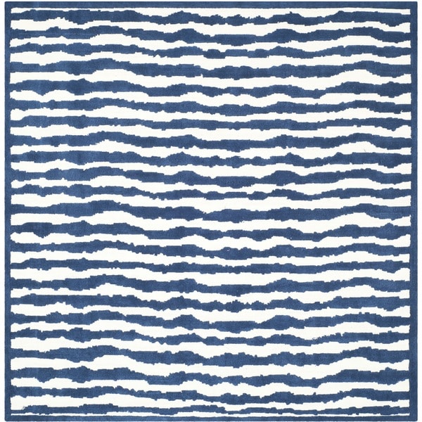 Safavieh Handmade Children's Stripes Ivory/ Blue Cotton Rug - 6' x 6' Square