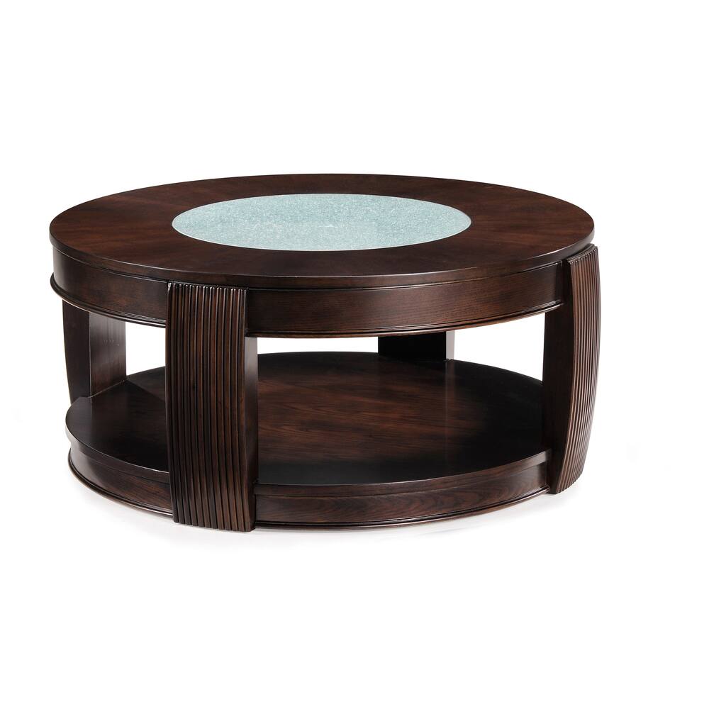 'Ino' Wood and Glass Round Cocktail Table