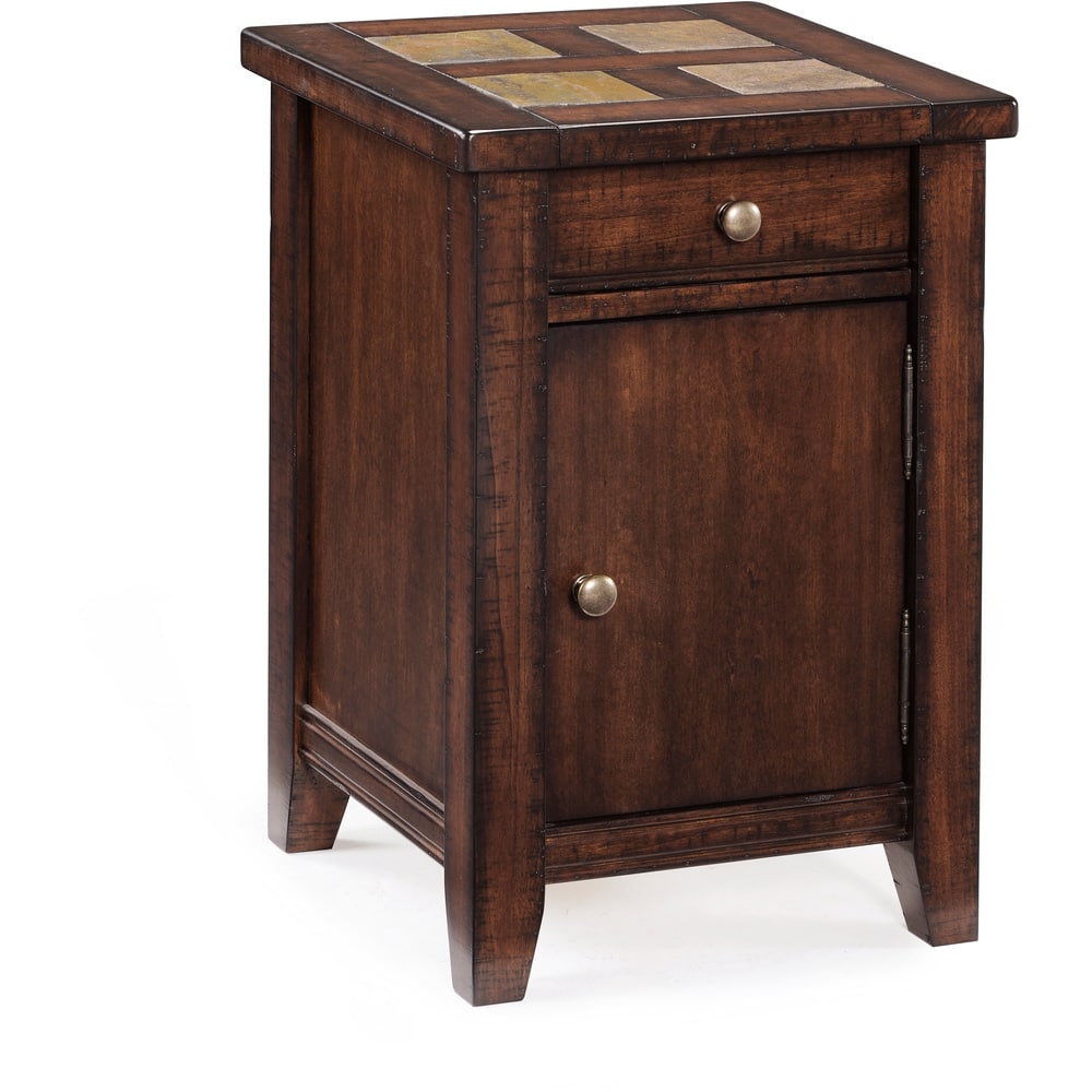 Allister Rustic Cinnamon Square Storage Accent Table With Slate Top