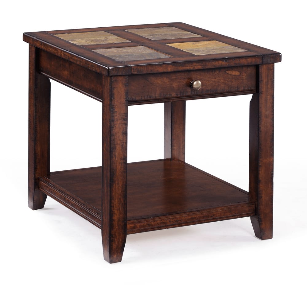 Allister Rustic Cinnamon Rectangular Storage End Table With Slate Top