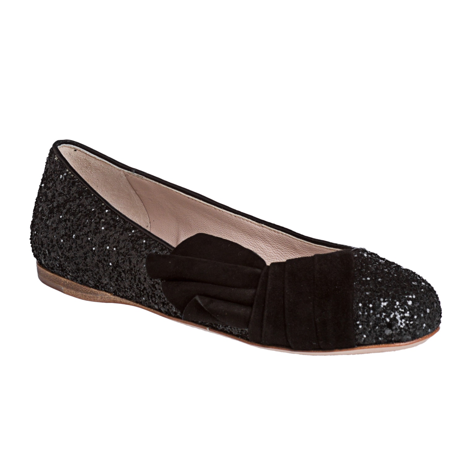 Miu Womens Glitter And Suede Flats