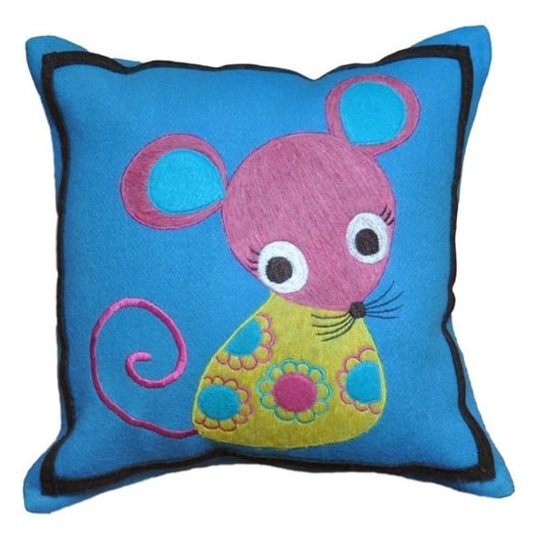 slide 2 of 3, Cottage Home Cute Petite Mouse Wool 12 Inch Throw Pillow Blue/Green/Pink - 12 x 12
