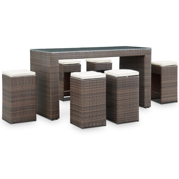 Shop 7Piece Cubed Outdoor Wicker Patio Pub Table and Stool Set Free