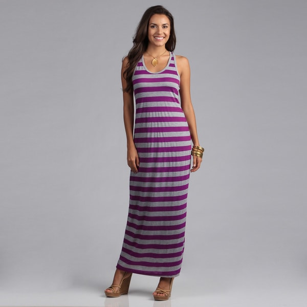 Stanzino Women's Purple Striped Racerback Maxi Dress Casual Dresses