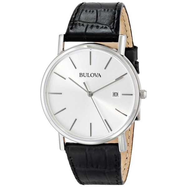 Shop Bulova Men's Black Leather Strap Date Watch - Free Shipping Today ...